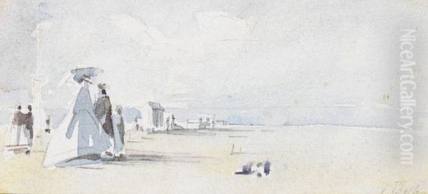 Zugeschrieben - Am Strand Von Trouville Oil Painting by Eugene Boudin