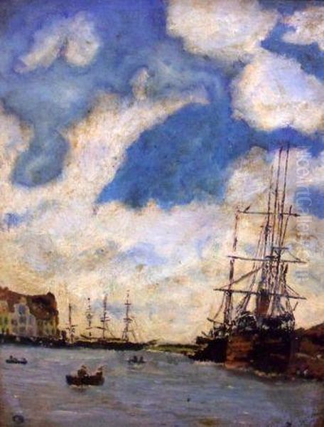 Harbour Scene With Numerous Boats Oil Painting by Eugene Boudin