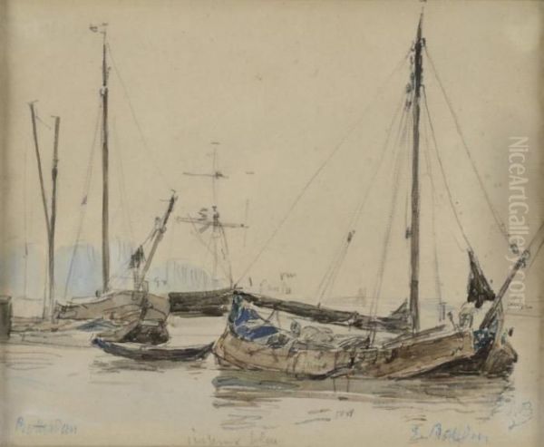 Bateaux Au Mouillage Oil Painting by Eugene Boudin