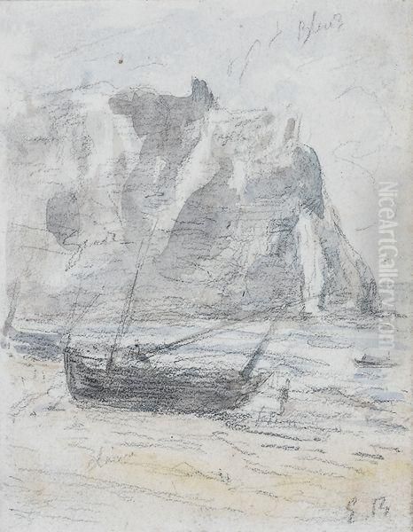 Bateau A Maree Basse Oil Painting by Eugene Boudin