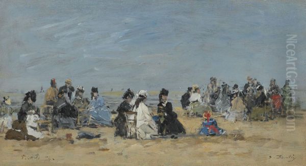 Trouville, Scene De Plage Oil Painting by Eugene Boudin