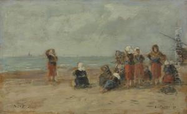 Pecheuses Sur La Plage De Berck Oil Painting by Eugene Boudin