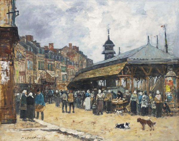 Marche A Trouville Oil Painting by Eugene Boudin