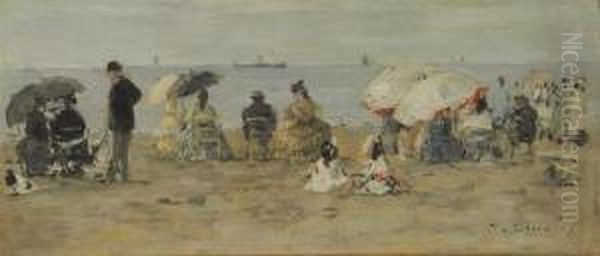 Sur La Plage Oil Painting by Eugene Boudin