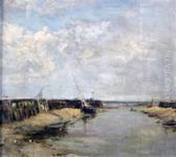 Estuary At Low Tide Oil Painting by Eugene Boudin