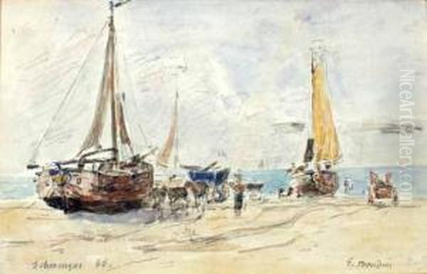 Port Scene Oil Painting by Eugene Boudin