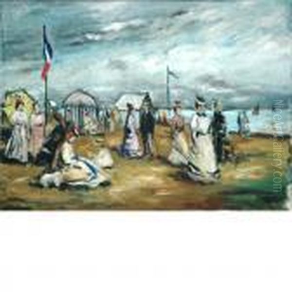 Figures On A Beach Oil Painting by Eugene Boudin