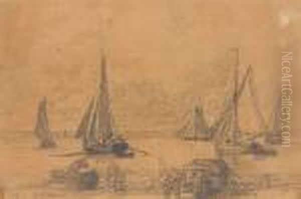 Bateaux En Mer Oil Painting by Eugene Boudin