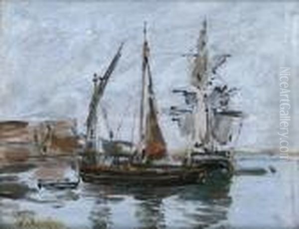 Bateaux Au Port Oil Painting by Eugene Boudin