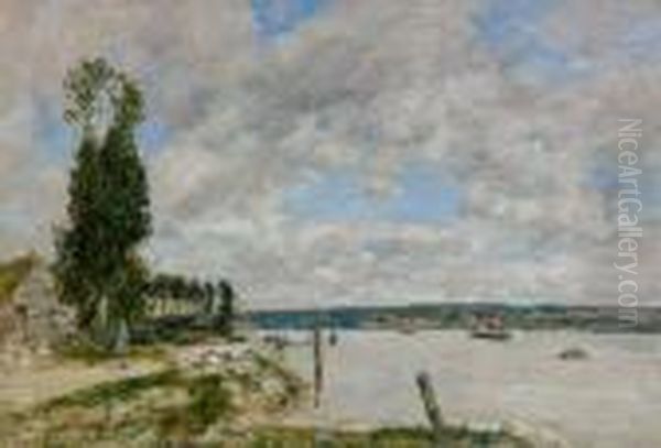 Environs De Quillebeuf. Le Bac De La Mailleraye Oil Painting by Eugene Boudin