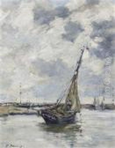 Voilier. Maree Basse Oil Painting by Eugene Boudin