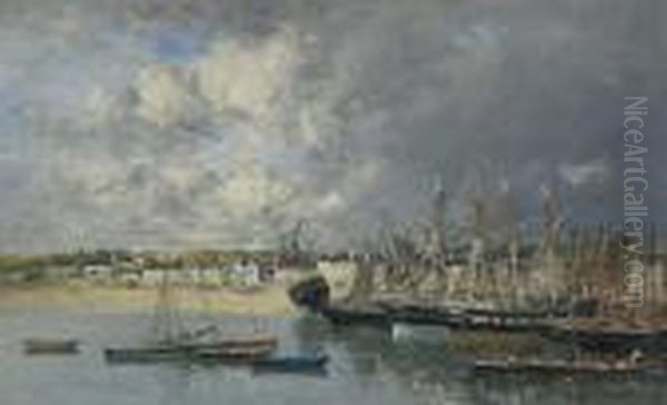 Bateaux A L'ancre Dans Le Port, Portrieux Oil Painting by Eugene Boudin