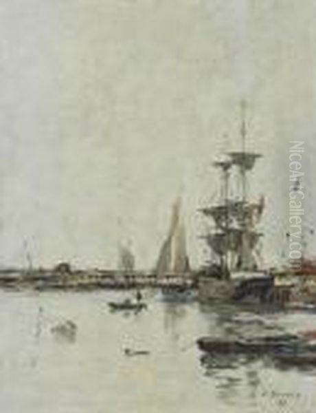 Trouville, Les Jetees Maree Basse Oil Painting by Eugene Boudin