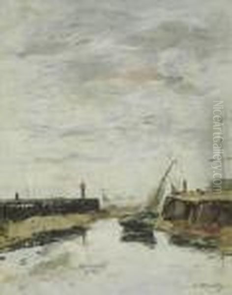 La Jetee A Trouville Oil Painting by Eugene Boudin