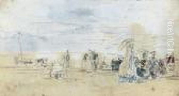 Scene De Plage Oil Painting by Eugene Boudin