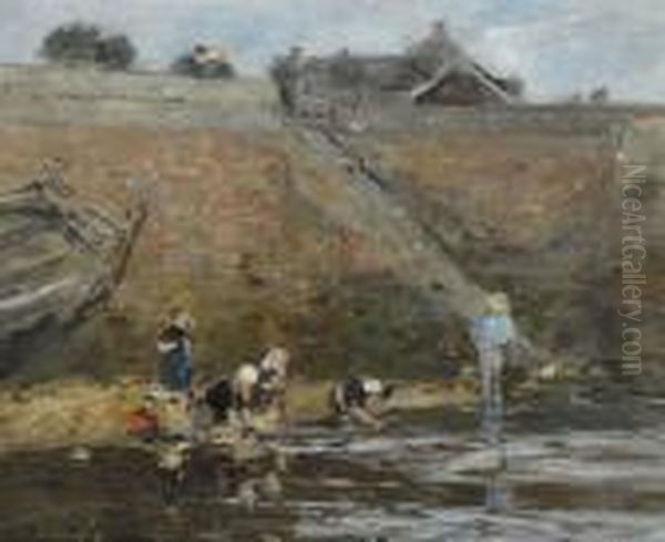 Laveuses Au Bord D'une Riviere Oil Painting by Eugene Boudin