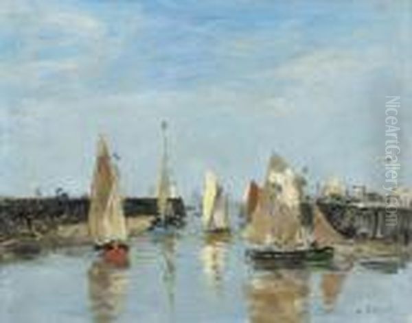 Trouville, Les Jetees, Maree Haute Oil Painting by Eugene Boudin