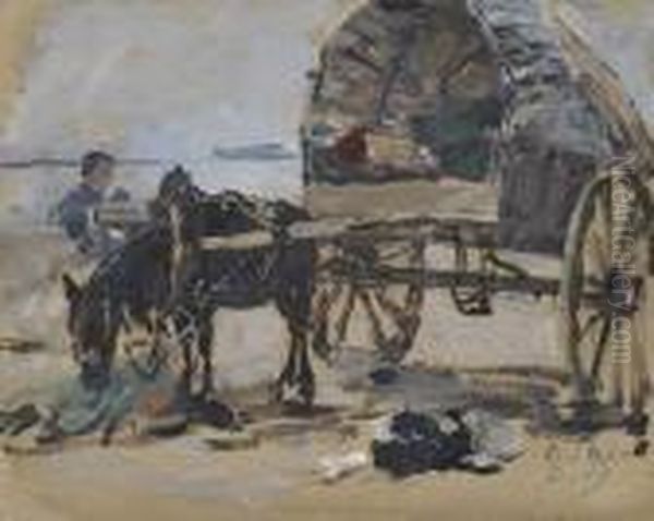 Attelage Oil Painting by Eugene Boudin