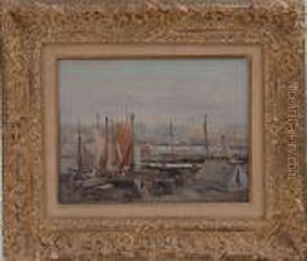 View Of A Port Oil Painting by Eugene Boudin