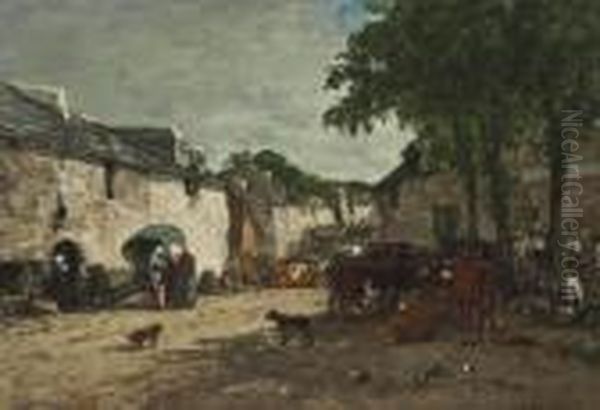 Marche Aux Bestiaux A Daoulas Oil Painting by Eugene Boudin