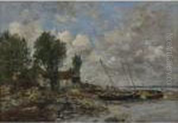 Le Rivage A Plougastel Oil Painting by Eugene Boudin