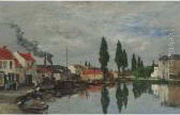 Bruxelles, Le Canal De Louvain Oil Painting by Eugene Boudin