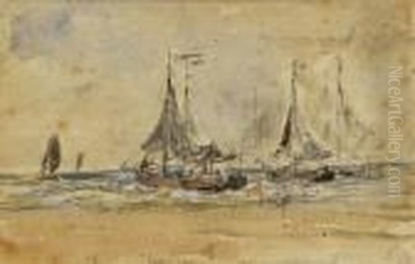 Barques De Peche Par Mer Agitee Oil Painting by Eugene Boudin