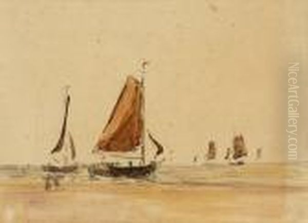 Le Depart Des Barques De Peche Oil Painting by Eugene Boudin