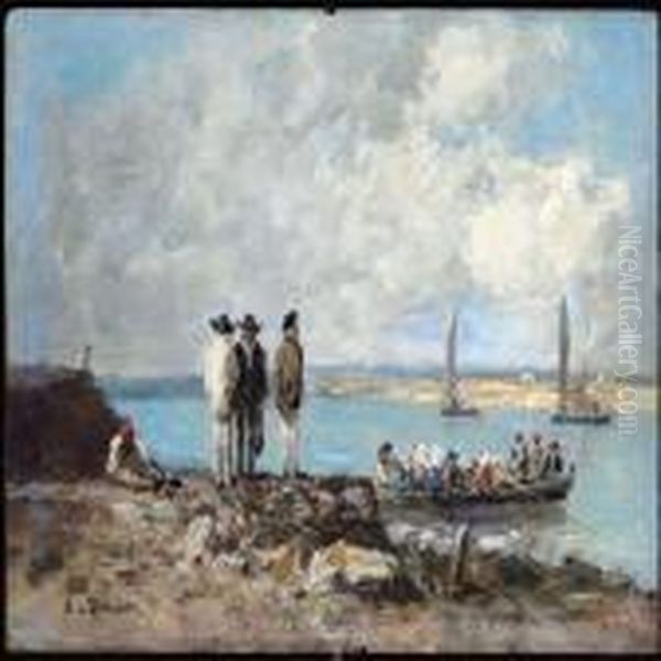 Le Bac A Plougastel Oil Painting by Eugene Boudin