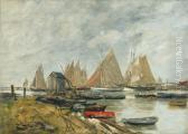 Trouville, 
Sortie Desbarques Oil Painting by Eugene Boudin