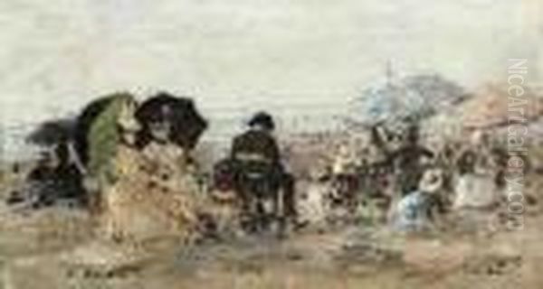 Trouville, Scene De Plage Oil Painting by Eugene Boudin