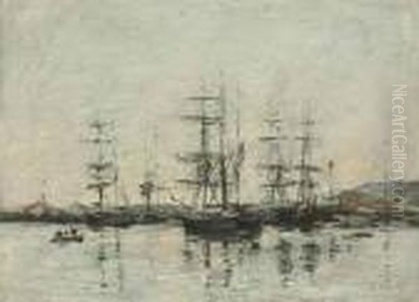 Port, Voiliers A L'ancre Oil Painting by Eugene Boudin