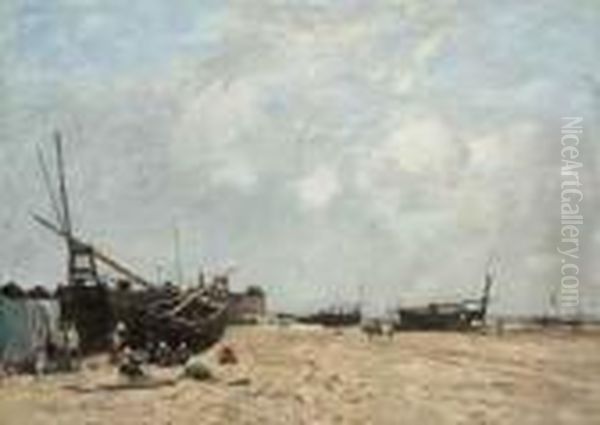 Berck, Scene De Plage Oil Painting by Eugene Boudin