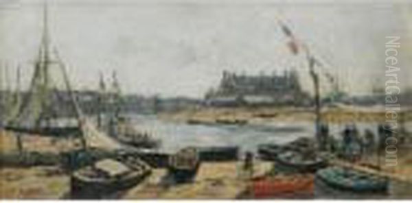 Trouville, Vue Du Port Prise De L'embarcadere Oil Painting by Eugene Boudin