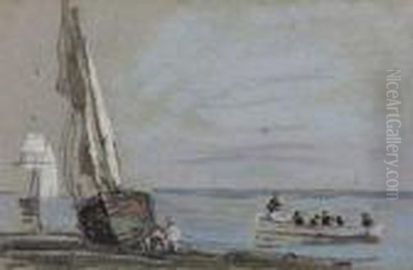 Bateaux Sur La Plage Oil Painting by Eugene Boudin