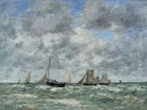 Bateaux De Berck Appareillant Oil Painting by Eugene Boudin