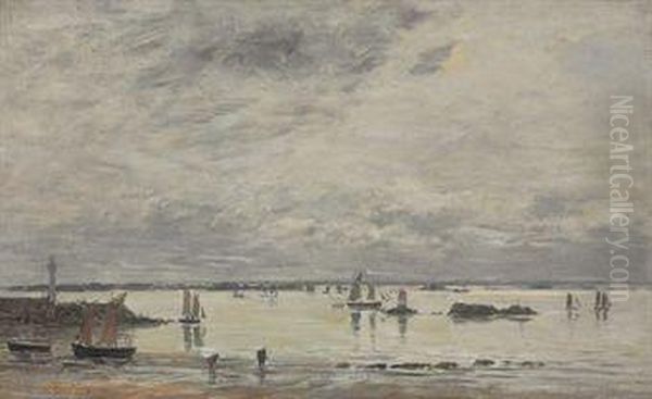 Portrieux, Le Port Maree Basse Oil Painting by Eugene Boudin