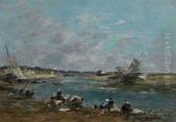 Laveuses Sur Un Des Bras De La Touques Oil Painting by Eugene Boudin