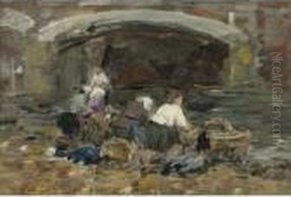 Laveuses Pres D'un Pont Oil Painting by Eugene Boudin