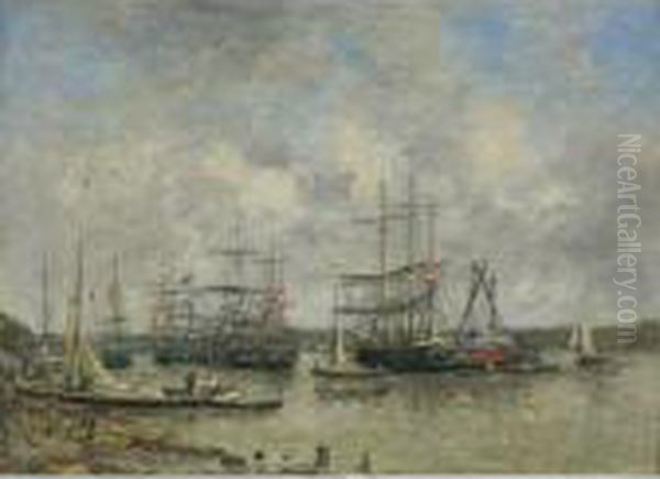 Bordeaux, Trois-mats Ancres Sur La Garonne Oil Painting by Eugene Boudin