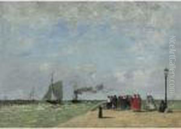 La Jetee Du Havre Oil Painting by Eugene Boudin