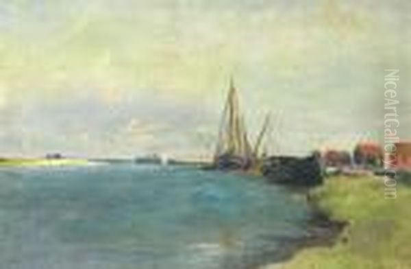 Moored Boats Oil Painting by Eugene Boudin