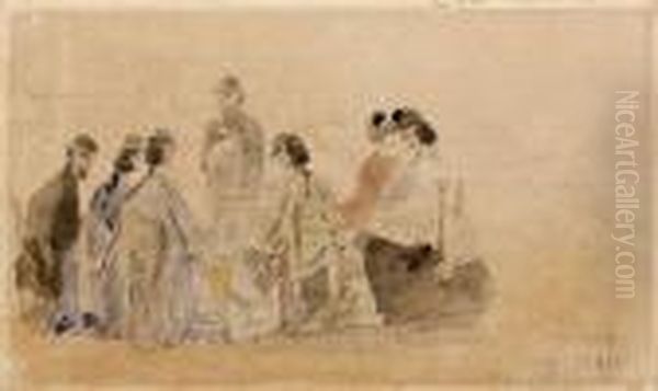 Personnages Sur La Plage Oil Painting by Eugene Boudin