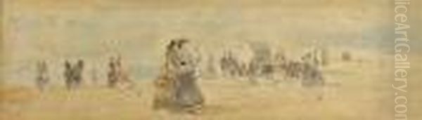 Crinolines Sur La Plage Oil Painting by Eugene Boudin