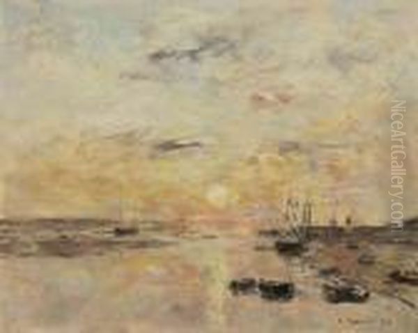 Coucher De Soleil Sur La Canche, Etaples Oil Painting by Eugene Boudin