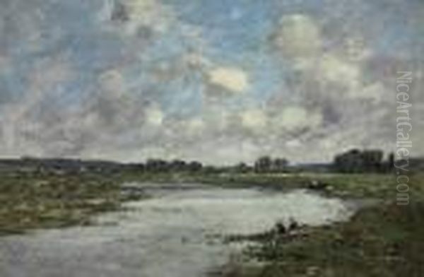 Laveuses Au Bord De La Touques Oil Painting by Eugene Boudin