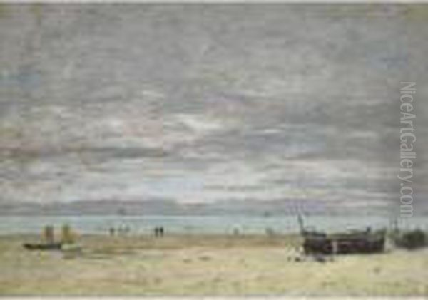 Berck, La Plage A Maree Basse Oil Painting by Eugene Boudin