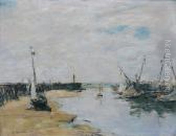 Trouville, Les Jetees, Maree Basse Oil Painting by Eugene Boudin