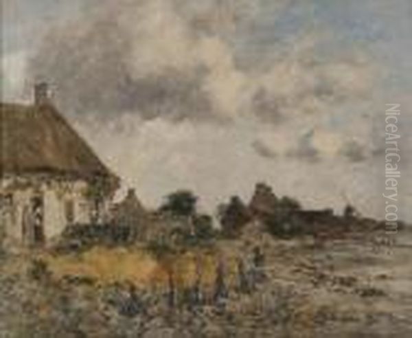 Au Cul De Loup, Maisons De Pecheurs A Saint-vaast-la-hougue Oil Painting by Eugene Boudin