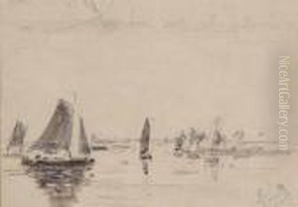 Barques Sur La Greve Oil Painting by Eugene Boudin